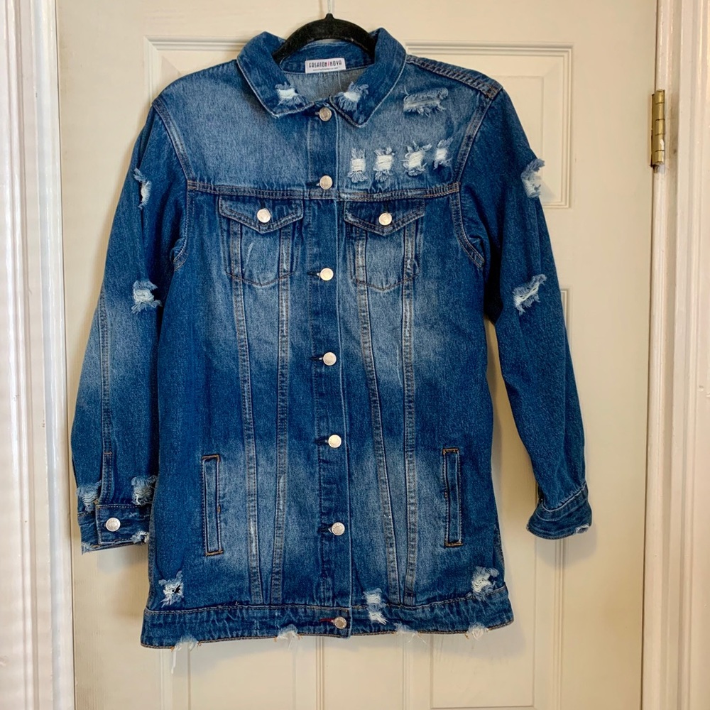 Fashion Nova Oversized Distressed Denim Jacket